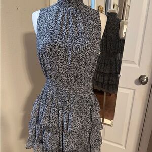 1. State Black and White Mini Dress - Tiered Ruffle Silhouette